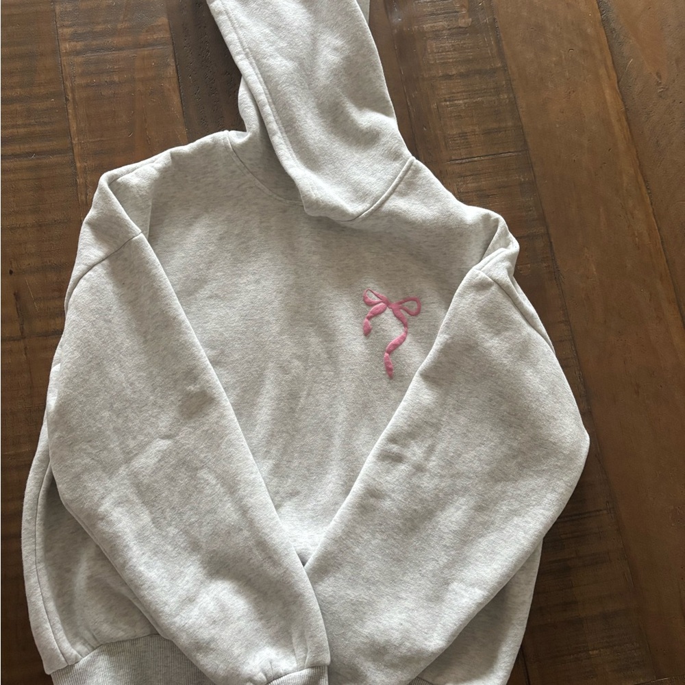 Edikted Gray Hoodie with Pink Bow Detail